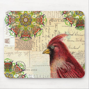Cardinal and Ephemera Collage Mouse Mat