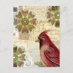 Cardinal and Ephemera Collage Postcard