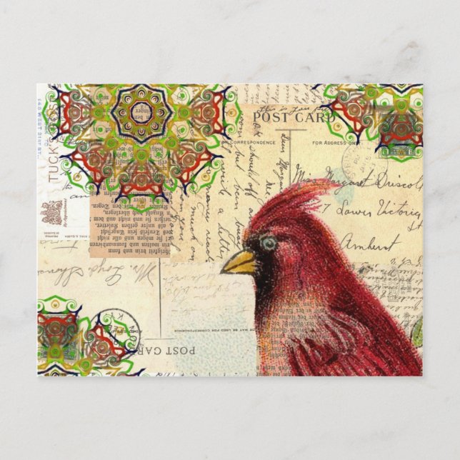 Cardinal and Ephemera Collage Postcard (Front)