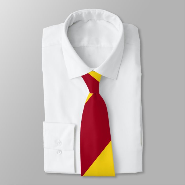Cardinal and Gold Broad Regimental Stripe Tie (Tied)