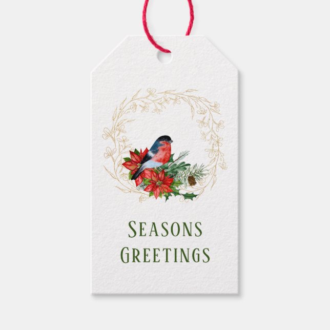 Cardinal And Golden Wreath Gift Tag (Front)