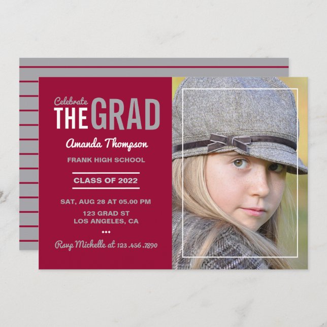 Cardinal and Grey Graduation Party Invitation (Front/Back)