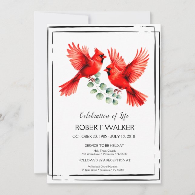 Cardinal and Hibiscus Life Tribute  Invitation (Front)