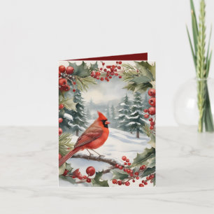 Cardinal and Holly Holiday Christmas Card
