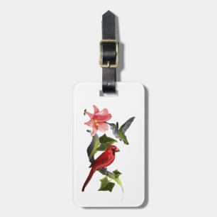 Cardinal and Hummingbird Pink Lily Personalised Luggage Tag