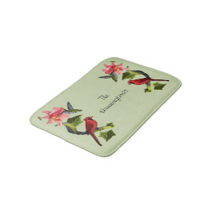 Cardinal and Hummingbird with Pink Lily and Ivy Bath Mat