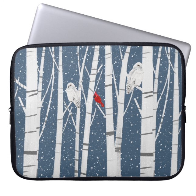 Cardinal and Owls In Snowflakes Laptop Sleeve (Front)