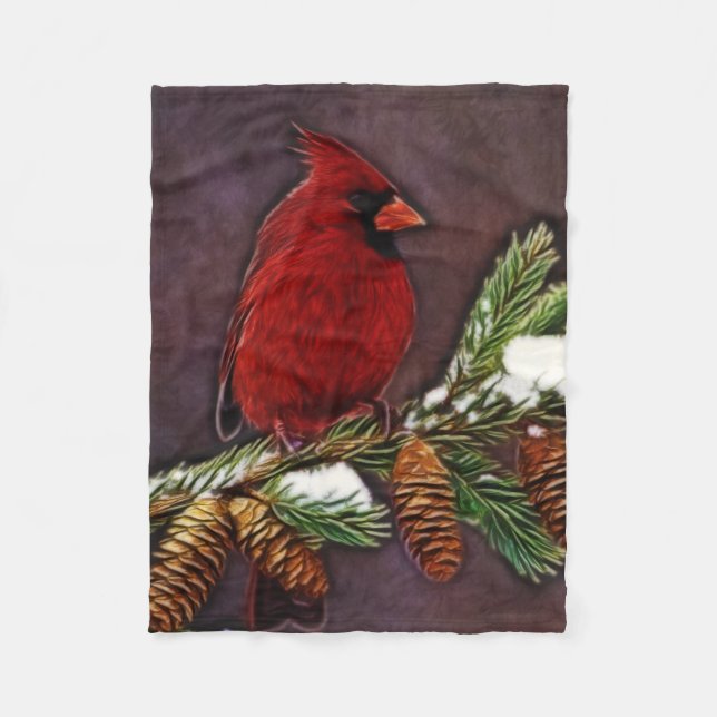 Cardinal and Pinecones Fleece Blanket (Front)