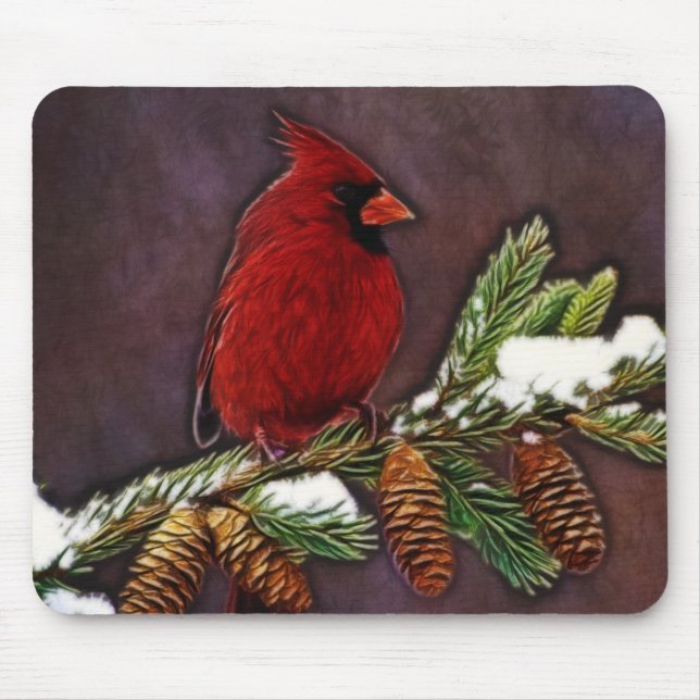 Cardinal and Pinecones Mouse Mat (Front)