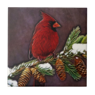Cardinal and Pinecones Tile