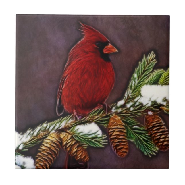 Cardinal and Pinecones Tile (Front)
