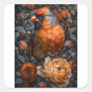 Cardinal and Roses Square Sticker