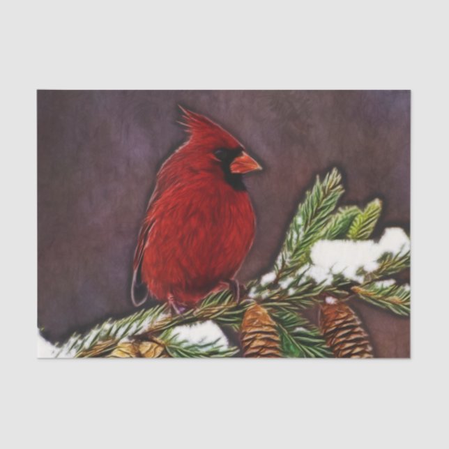 Cardinal and Snowy Pinecones Tissue Paper (Front)