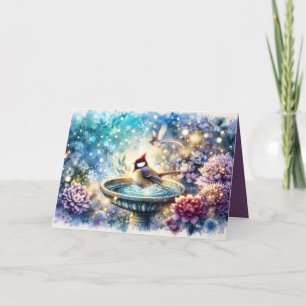 Cardinal at Birdbath Dreamy Garden Ar Card