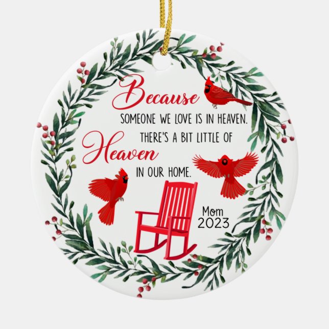 Cardinal Because Someone We Love Is In Heaven Ceramic Tree Decoration (Front)