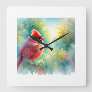 Cardinal Bird 300924AREF135 - Watercolor Square Wall Clock