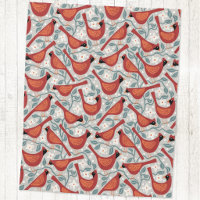 Cardinal Bird American Dogwood Flower Block Print