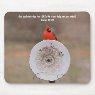 Cardinal Bird and Plate Flower Faith Bible Verse Mouse Mat