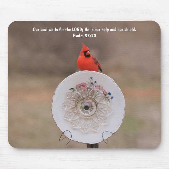 Cardinal Bird and Plate Flower Faith Bible Verse Mouse Mat (Front)