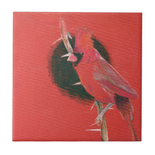 Cardinal bird animal illustration drawing red blac tile