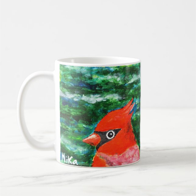 Cardinal Bird art Beautiful Folk art Sympathy Gift Coffee Mug (Left)