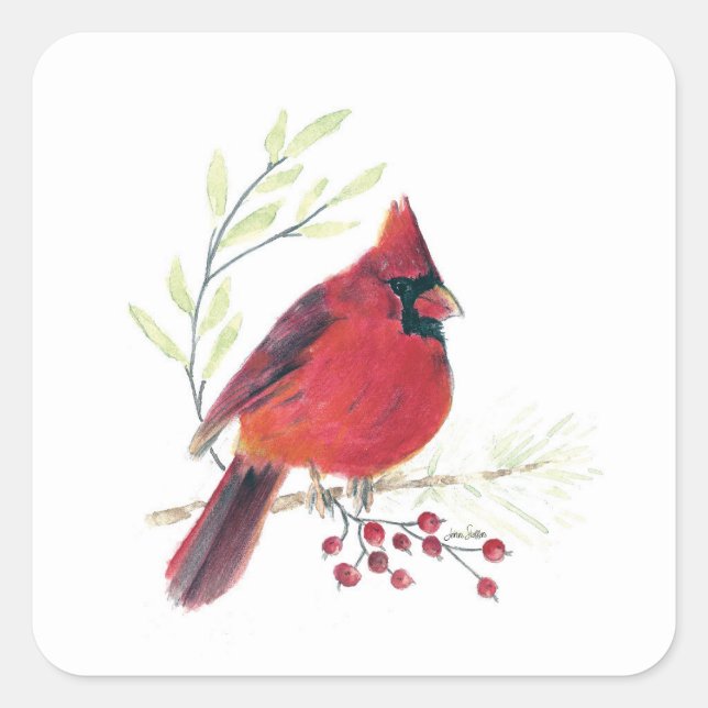 Cardinal Bird Art Square Sticker (Front)
