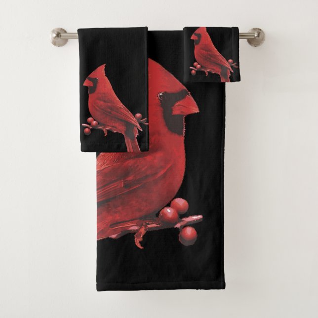 Cardinal Bird Bathroom Towel Set (Insitu)