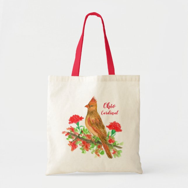 Cardinal Bird Carnations Hand Painted Watercolor  Tote Bag (Front)