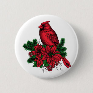 Cardinal bird, Christmas illustration 6 Cm Round Badge