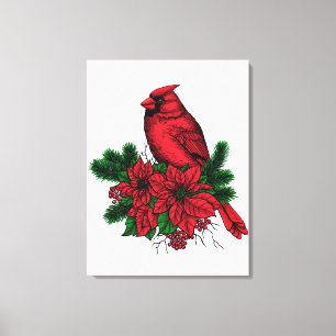 Cardinal bird, Christmas illustration Canvas Print