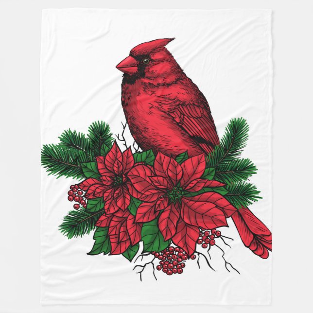 Cardinal bird, Christmas illustration Fleece Blanket (Front)