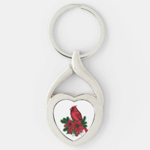 Cardinal bird, Christmas illustration Key Ring