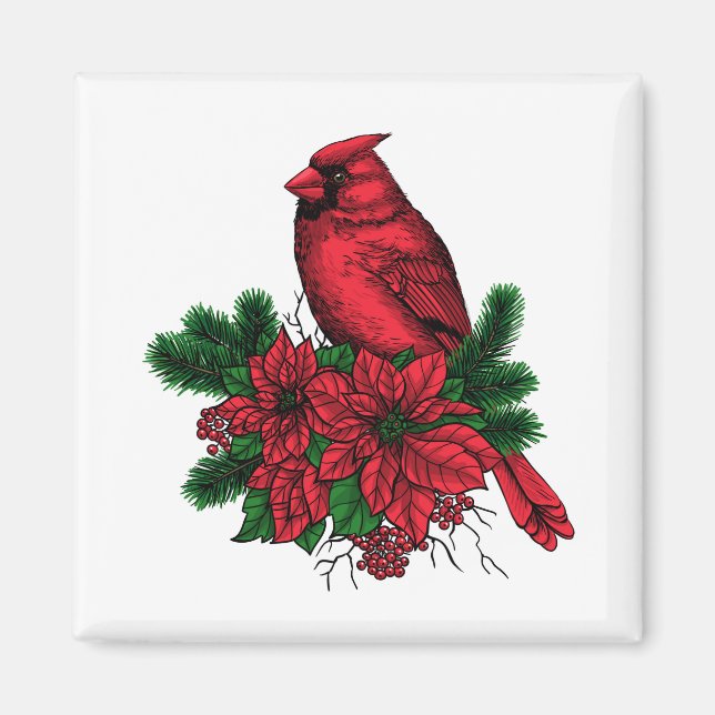 Cardinal bird, Christmas illustration Magnet (Front)