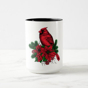 Cardinal bird, Christmas illustration Mug