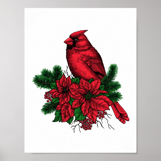 Cardinal bird, Christmas illustration Poster (Front)