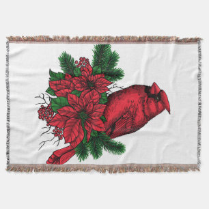 Cardinal bird, Christmas illustration Throw Blanket