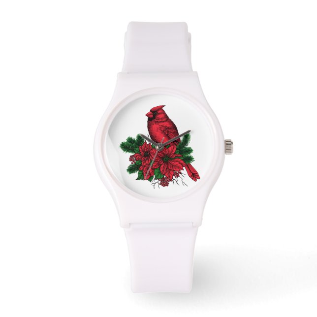 Cardinal bird, Christmas illustration Watch (Front)