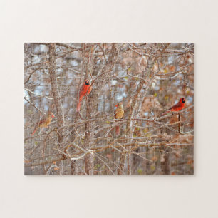 Cardinal Bird Couples in a Fall Season Tree Nature Jigsaw Puzzle