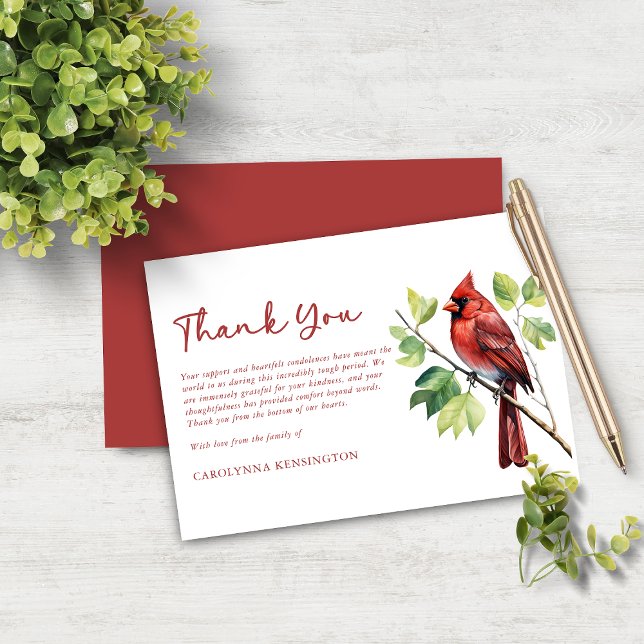 Cardinal Bird Funeral Memorial Thank You (Cardinal Bird Funeral Memorial Thank You Note Card)