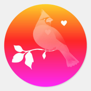 Cardinal Bird Hearts Pink Red Orange Ombre Label