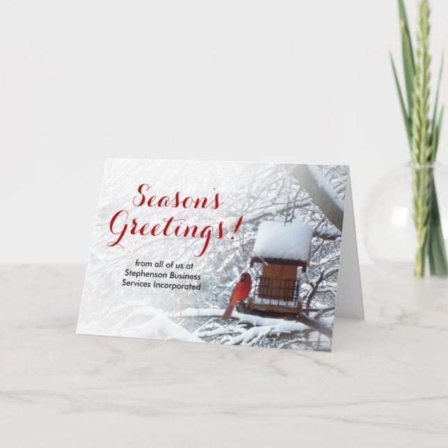 Cardinal Bird in Snow Tree Business Christmas Holiday Card (Front)