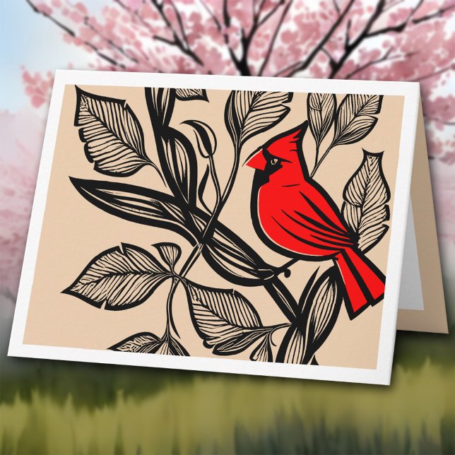 Cardinal Bird & Leaves Thanks For Support Funeral Thank You Card (Creator Uploaded)
