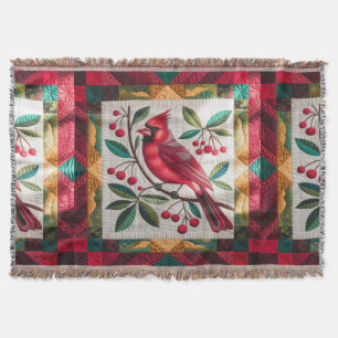 Cardinal Bird Quilt, Fleece Blanket – Vibrant Red