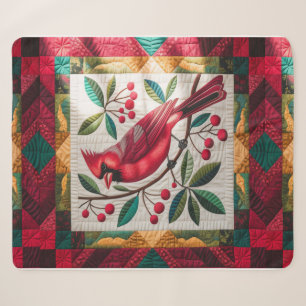Cardinal Bird Quilt, Fleece Blanket – Vibrant Red