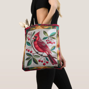 Cardinal Bird Quilt, Tote Bags – Vibrant Red Cardi