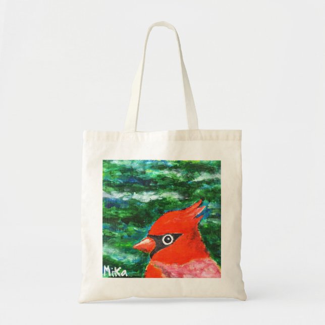 Cardinal Bird Red Christmas Holiday Bird Folk Art  Tote Bag (Front)