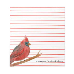 Cardinal Bird Red Lined Custom Name Notepad