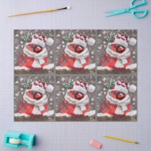 Cardinal Bird Scarf Hat Snow Christmas Decoupage Tissue Paper