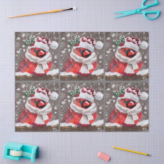 Cardinal Bird Scarf Hat Snow Christmas Decoupage Tissue Paper (Craft)