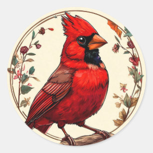 🐦 Cardinal Bird Sticker Floral Nature 